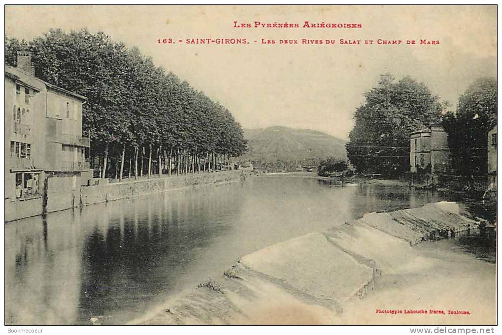 09  SAINT GIRONS  3 CARTES:  L'EGLISE ET LE PONT - LES DEUX RIVES DU SALAT ET CHAMP DE MARS  -  VUE GENERALE DES QUAIS - Saint Girons