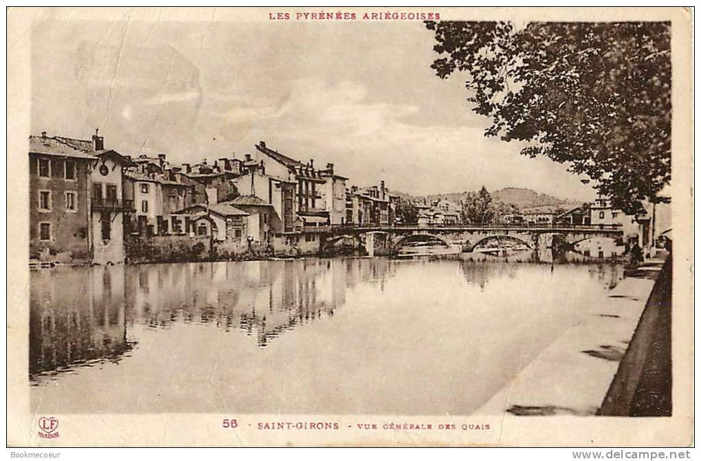 09  SAINT GIRONS  3 CARTES:  L'EGLISE ET LE PONT - LES DEUX RIVES DU SALAT ET CHAMP DE MARS  -  VUE GENERALE DES QUAIS - Saint Girons