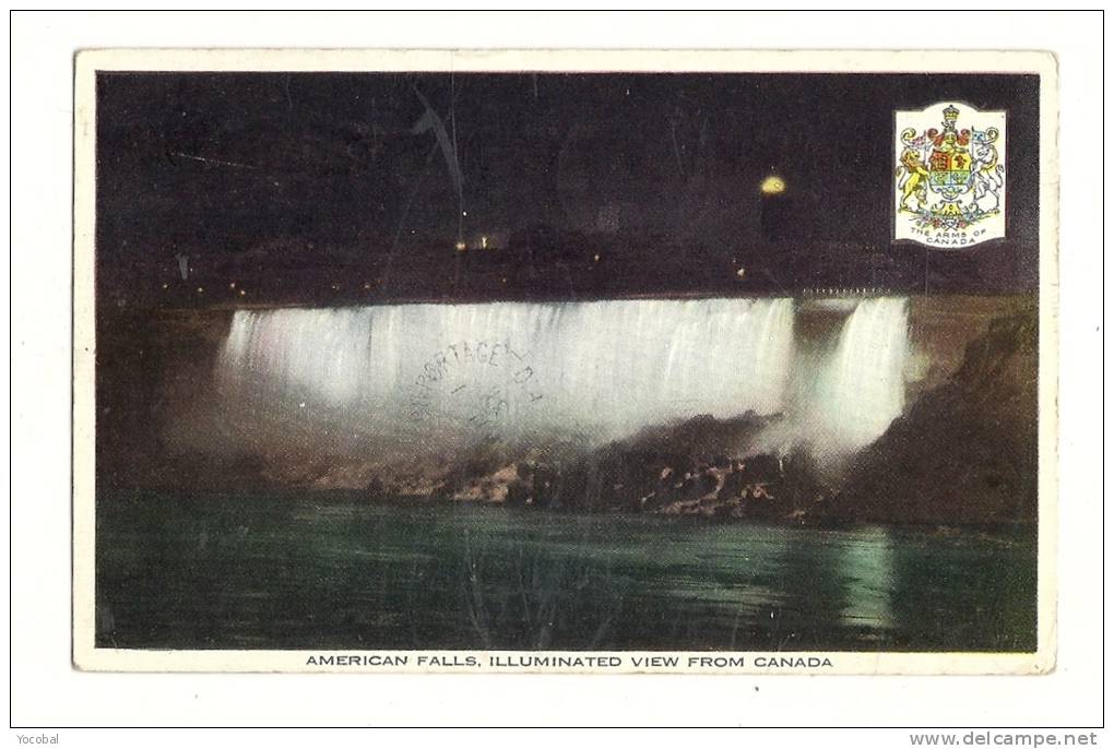 Cp, Etats-Unis, American Falls, Illuminated View From Canada, Voyagée ? - Other & Unclassified