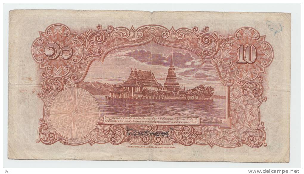 Thailand 10 Baht 1936 VG+ P 28  (Sig. 15) - Tailandia