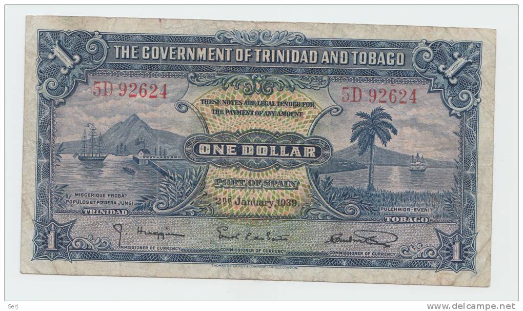 TRINIDAD &amp; TOBAGO 1 Dollar 1939 VF Banknote P 5b 5 B - Trinidad Y Tobago