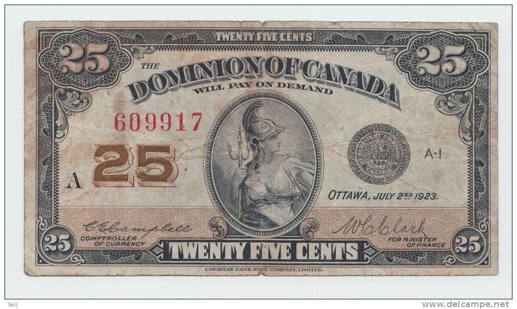 CANADA 25 CENTS 1923 F+ (with Pinholes) P 11c - Canada