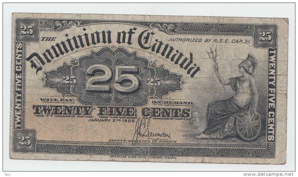 CANADA 25 CENTS 1900 VF P 9c 9 C (Signature Saunders) - Canada