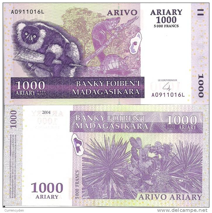 Madagascar P-89, 1000 Ariary,  2004, LEMUR! - Madagaskar