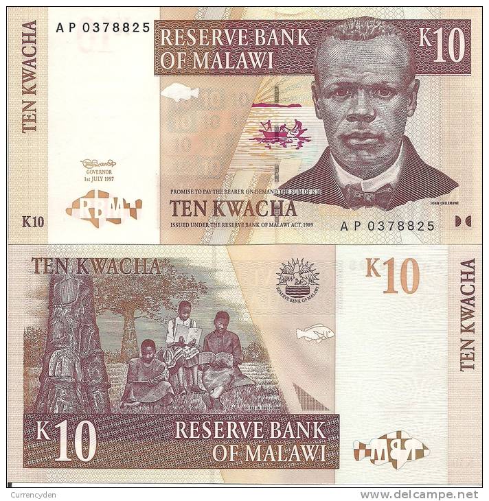 Malawi P-37, 10 Kwacha, John Chilembwe, Lake Malawi / Girls In School - 1997 - Malawi