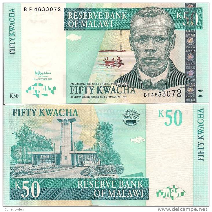 Malawi P-53d, 50 Kwacha, Independance Arch / John Chilembwe, Lake Malawi - Malawi