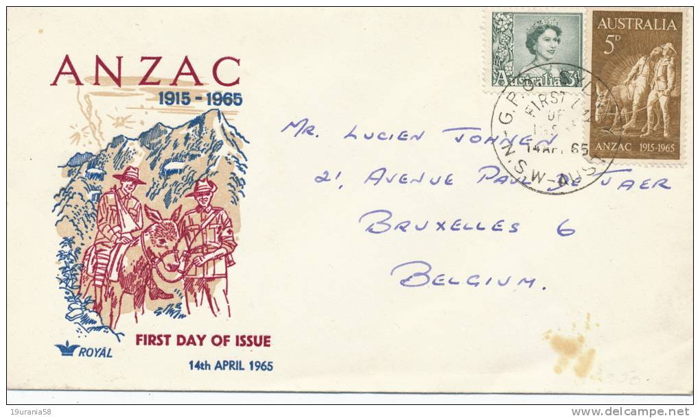 AUSTRALIA 1965 - FDC ANZAC 1915-1965   - FDC496 - Premiers Jours (FDC)