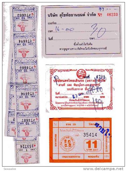 TICKET DE TRANSPORT - THAILANDE - AUTOBUS - LOT DE 3 TICKETS + BANDE DE TICKETS - Welt