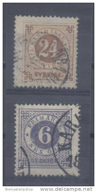 Sweden - 1872 Numerals 2 Values - V4903 - Used Stamps