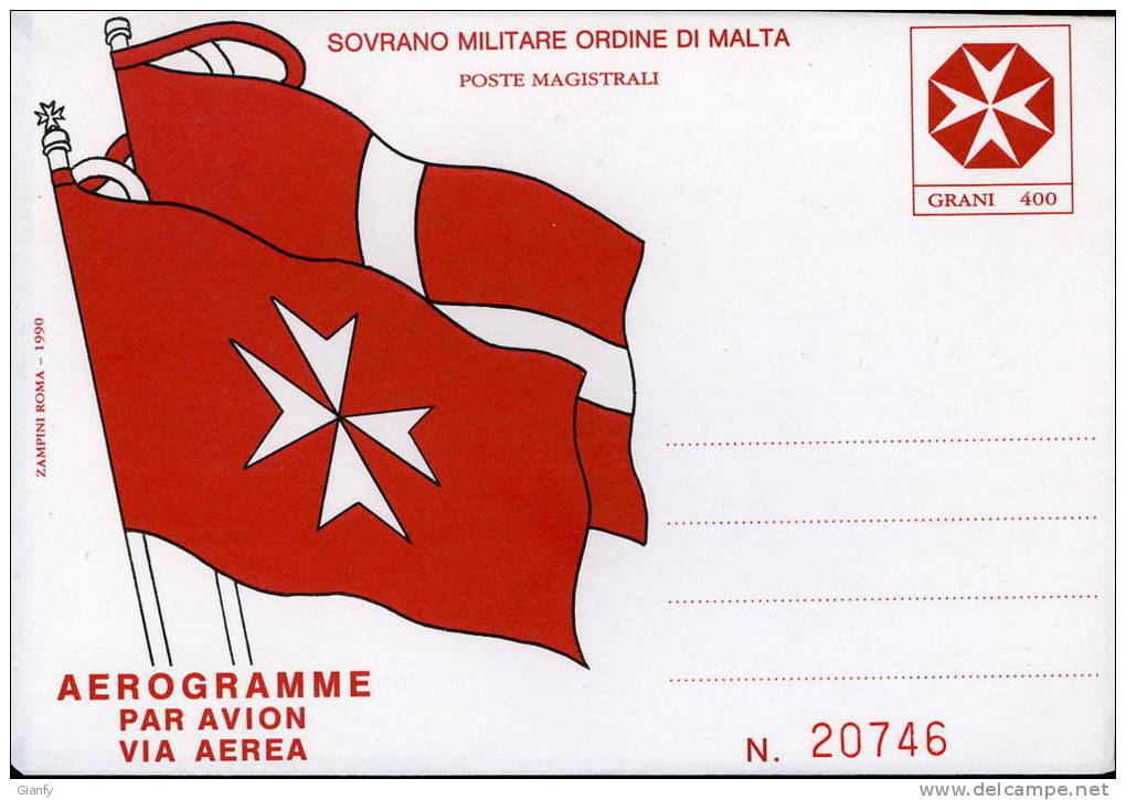 AEROGRAMMA SOVRANO MILITARE ORDINE DI MALTA 400 G 1990 NUOVO - Malte