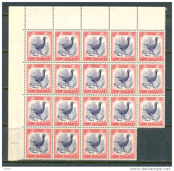 1956 NEW ZEALAND SOUTHLAND CENTENNIAL SHEET SET MICHEL: 360-362 MNH ** (x17, X19, X19 Stamps) - Neufs