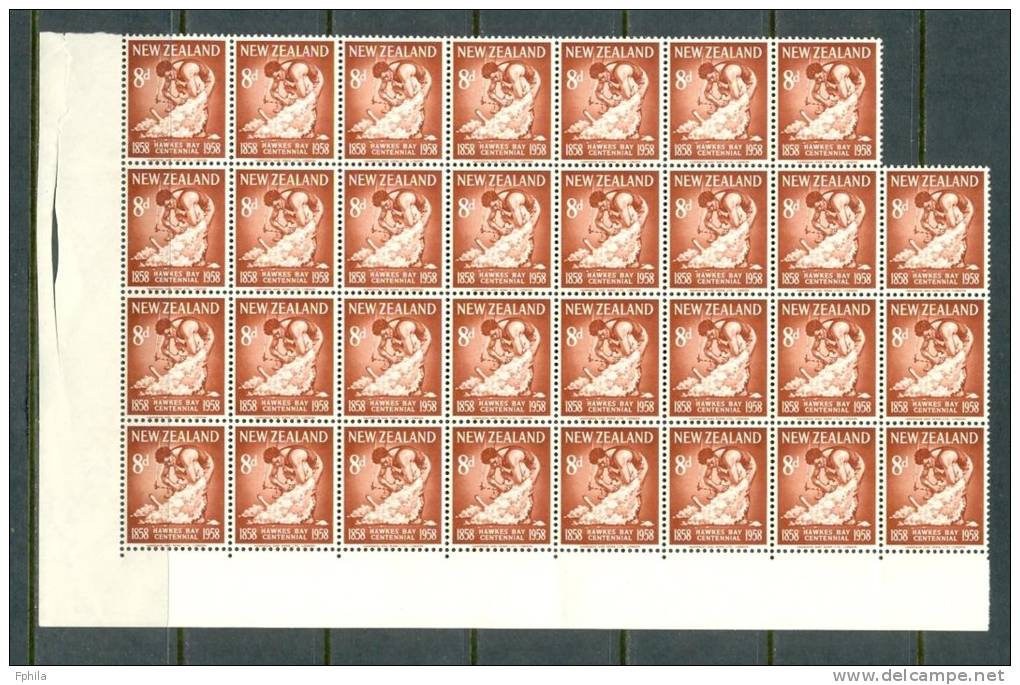 1958 NEW ZEALAND HAWKES BAY CENTENNIAL SHEET X31 SETS MICHEL: 378-380 MNH ** - Unused Stamps