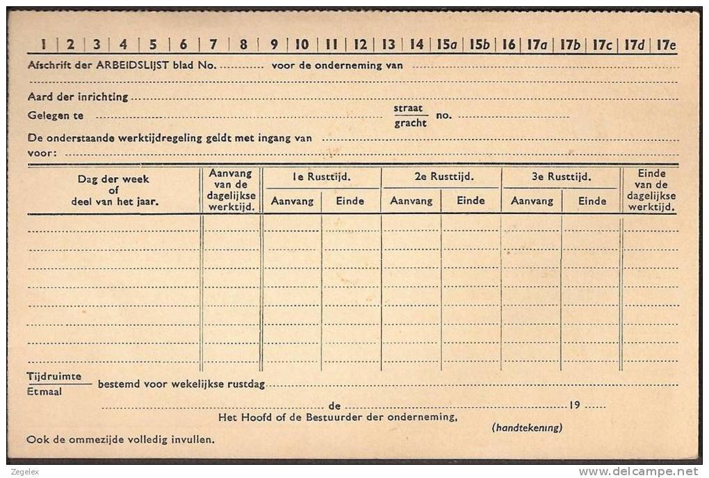 Arbeidslijst Geuzendam Nr 27b Ongebruikt Op Roomkleurig Karton - Postal Stationery