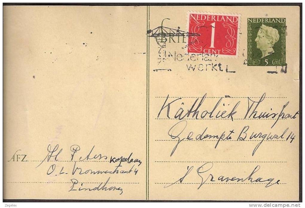 Briefkaart 1947 December - Geuzendam Nr 235b Dun Geel Karton Met Bijfrankering - Postal Stationery