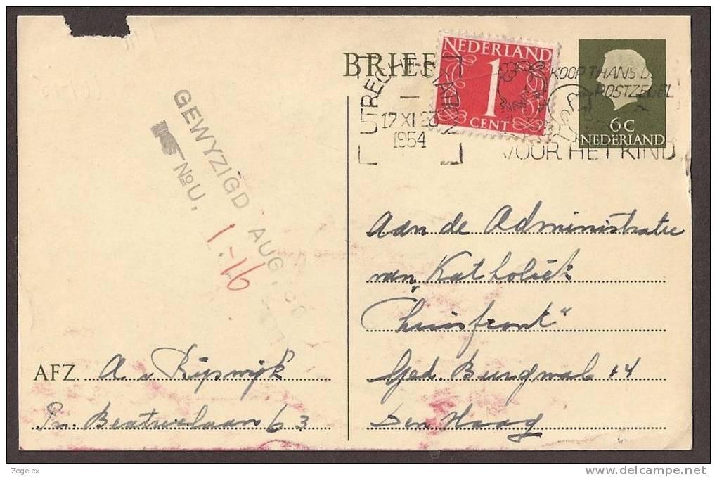 Briefkaart 1954 Geuzendam Nr 257 Met Bijfrankering - Postal Stationery