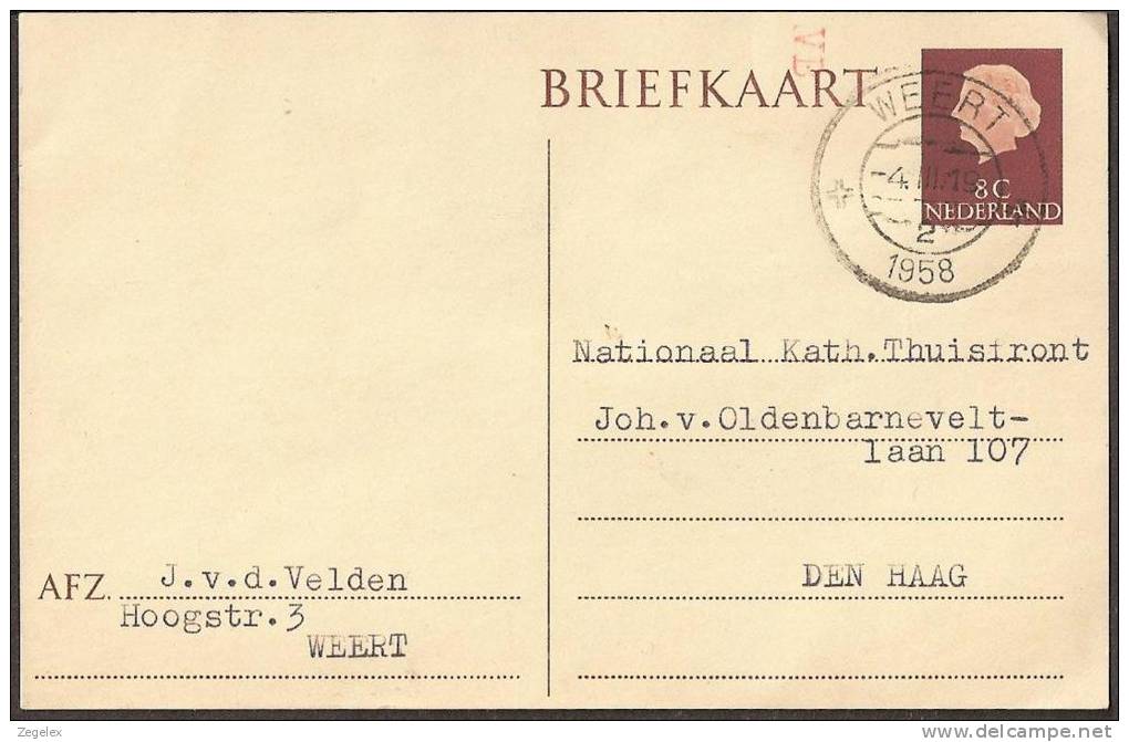 Briefkaart 1957 Geuzendam Nr 261 Met Rood ""VB"" Stempeltje - Postal Stationery