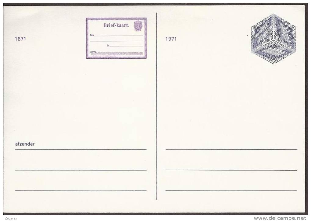 Briefkaart 1971 Jubileumkaart 100 Jaar Nederlandse Briefkaart - Geuzendam Nr 291 - Postal Stationery