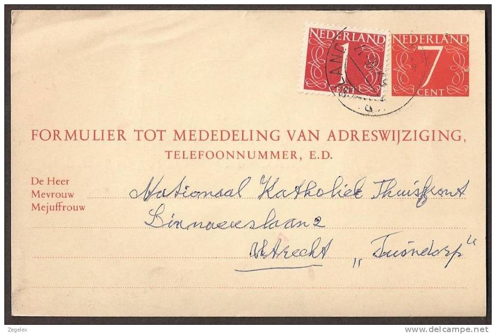 Verhuiskaart 1964 Geuzendam Nr 27 Met Bijfrankering - Postal Stationery