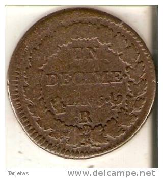 MONEDA DE FRANCIA DE UN DECIME DUPRE AN 5 R (ORLEANS) (BRONCE) MUY RARA-RARE - Otros & Sin Clasificación