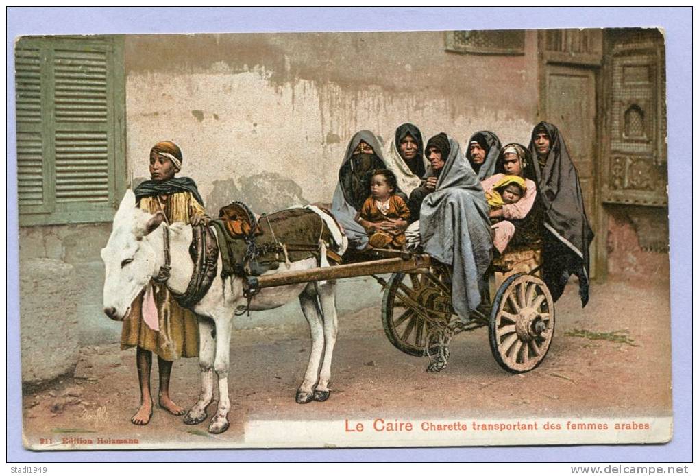 Vintage Card Karte Egypte Le Caire Donkey Charette Transportant Des Femmes Arabes Arabic Woman About 1905 (486) - Personen