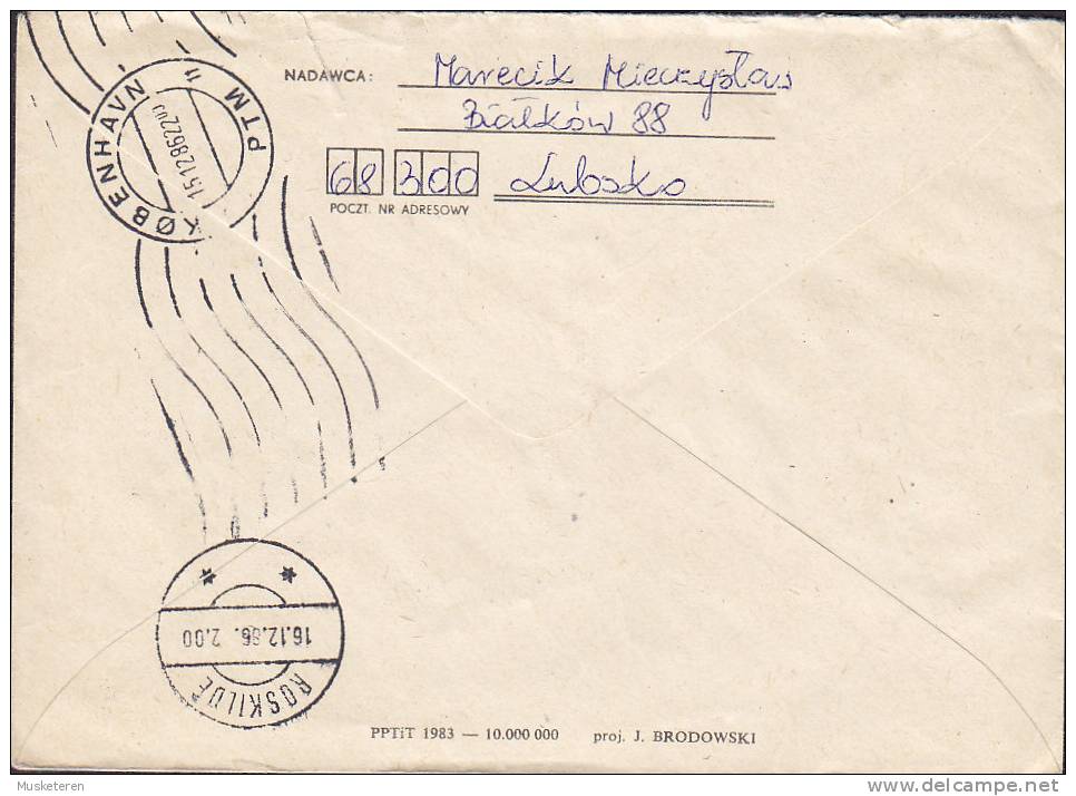 Poland Airmail Par Avion & EXPRESS Labels Uprated Postal Stationery Ganzsache 1986 Cover Stefan Batory ROSKILDE Denmark - Airplanes