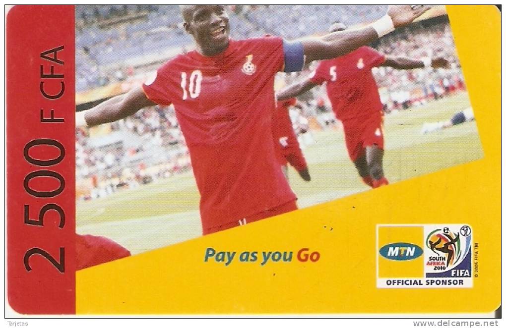 TARJETA DE BENIN DE 2500 FCFA - JUGADOR DE FUTBOL -MUNDIAL SUDAFRICA 2010 - Benin