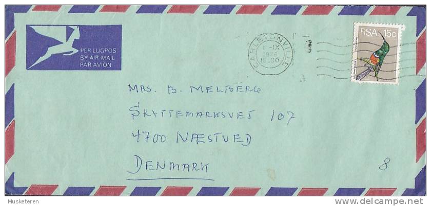 South Africa Airmail Par Avion Lugpos CARLETONVILLE 1976 Cover Brief To Denmark Bird Vogel Franking - Luftpost