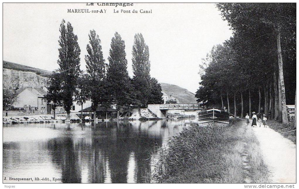 MAREUIL SUR AY - LE PONT DU CANAL - BELLE CARTE AVEC PETITE ANIMATION SUR LE CHEMIN DE HALAGE - BATEAU AMARRE -  TOP !!! - Mareuil-sur-Ay