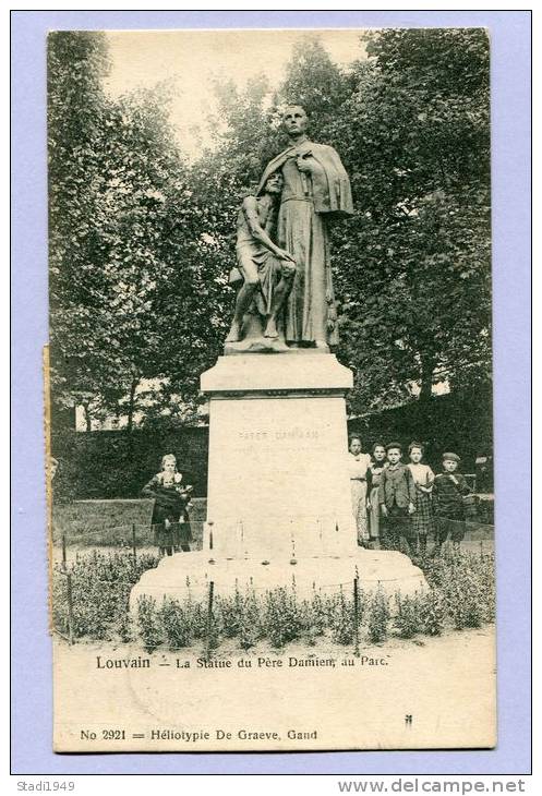 Vintage Card Karte LOUVAIN La Statue Du Pere Damien Au Parc About 1910 (497) - Autres & Non Classés