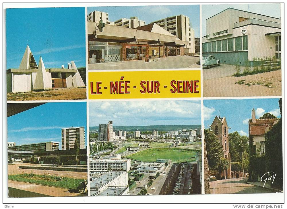 LE MEE SUR SEINE, Cpsm 1987, Le Centre Commercial Résistance, La Poste, C. Croix Blanche, Eglise - Le Mee Sur Seine