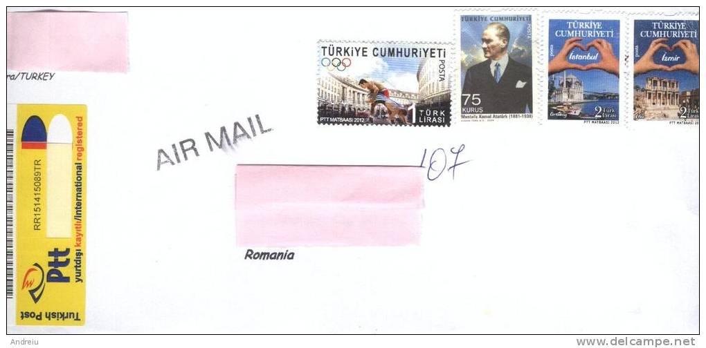 2013 Turkey Turkiye  Nice Registered Cover Sent To Romania Par Avion Used Oblitere - Postal Stationery