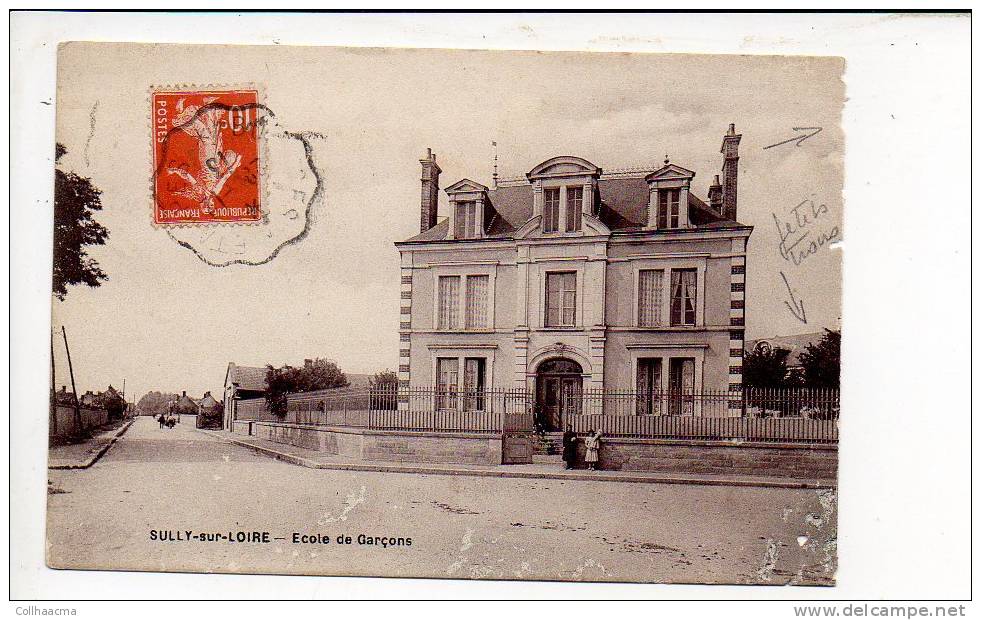 1913 - Poste Ferroviaire / Cachet Convoyeur Ligne " Bourges à Etampes " Sur Semeuse / Verso Sully Sur Loire Ecole ... - Poste Ferroviaire