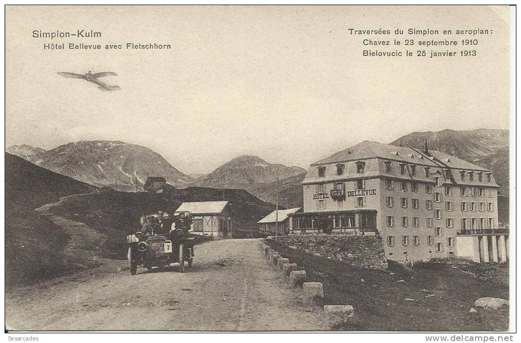 LE COL DU SIMPLON. SIMPLON-KULM, HÔTEL BELLEVUE AVEC FLETSCHHORN. TRAVERRSÉE DU SIMPLON EN AEROPLAN.... - Otros & Sin Clasificación