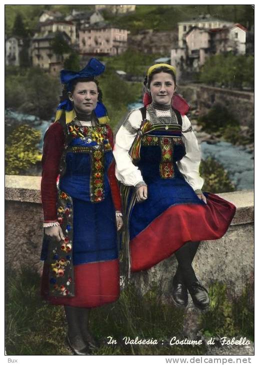 VALSESIA COSTUME  DI   FABELLO  VERCELLI    VIAGGIATA COME DA FOTO ACQUERELLATA - Costumi