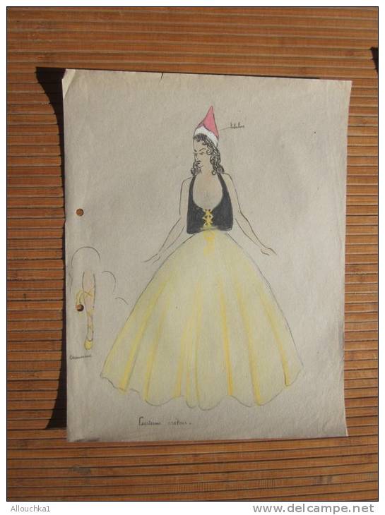 Dessin Peinture à La Gouache (original 1943 )—>Thème Mode Vestimentaire Féminine:costume Crétois, Tutulus Chapeau - Tempere