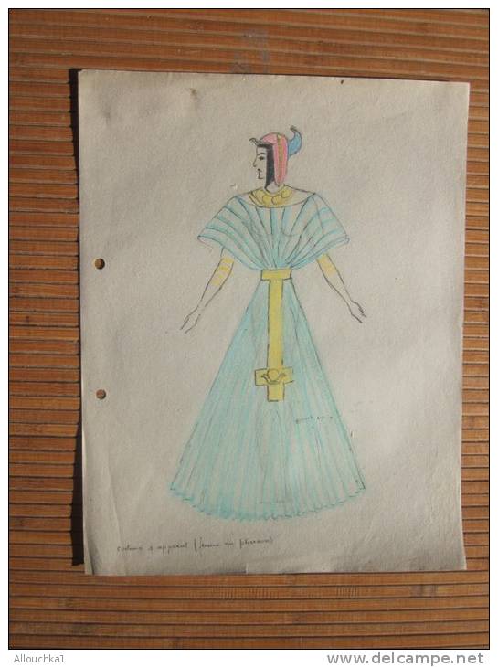 Dessin Peinture à La Gouache (original 1943)—>Thème Mode Vestimentaire Féminine:costume D´apparat Femme De Pharaon Egypt - Tempere