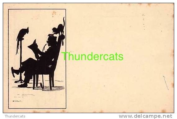 CPA ILLUSTRATEUR CARUS HOMME ART NOUVEAU CHAT SILHOUET ** ARTIST SIGNED SILHOUETTE CARD MAN &amp; CAT - Silhouettes