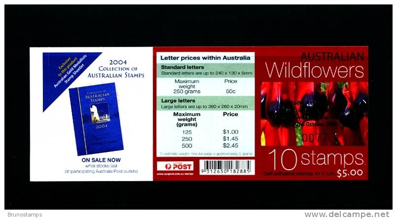 AUSTRALIA - 2005  $ 5 BOOKLET WILDFLOWERS OVPT DIADEM STAMP  MINT NH - Booklets