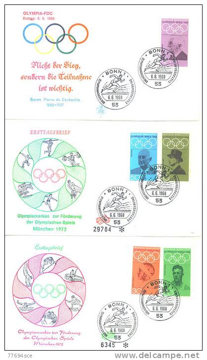 3 Ersttagsbriefe  Olympia 1968 Und 1 Ausstellungsumschlag 1969  Bundesrepublik - 1961-1970