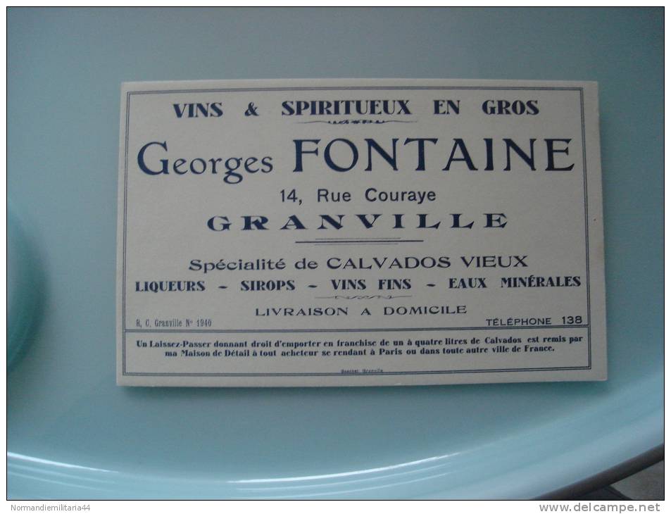 Buvard Maison Georges  Fontaine A Granville Vins Et Spiritueux - V