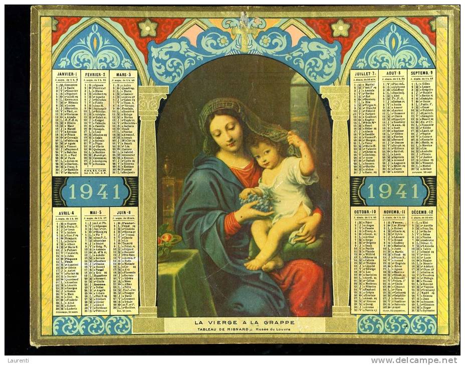 Calendrier 1941, La Vierge à La Grappe - Grand Format : 1941-60