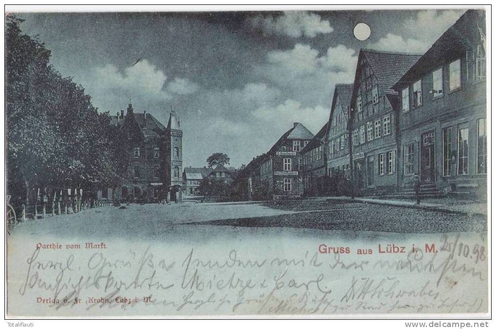 Gruss Aus Lübz In Mecklenburg Mondscheinkarte Partie Am Markt 2.10.1898 Gelaufen Lubz Luebz - Lübz