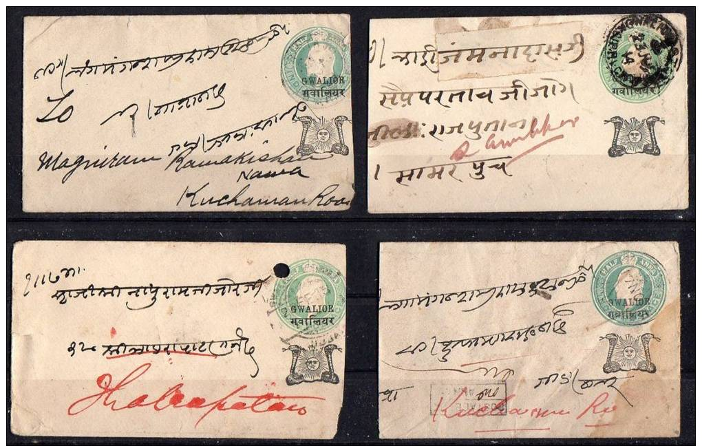 Four 19th Century Covers Small Towns Incl POSTAGE DUE ! (In 88) - Gwalior