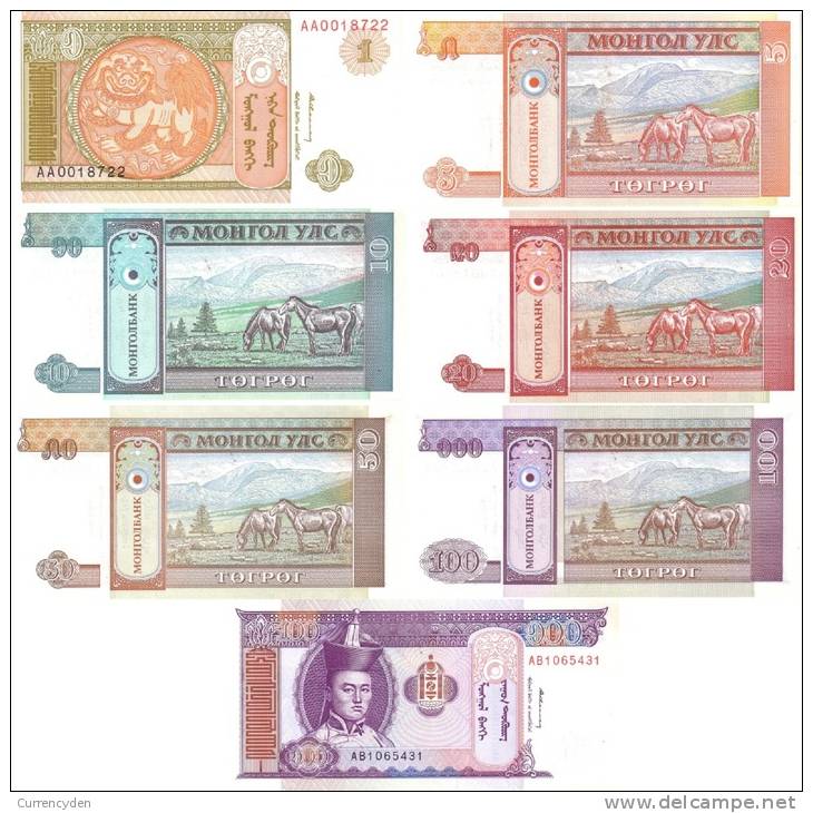 Mongolia UNC 6 Note Tugrik Set - Sukhe Bataar / Horses! $8+CV - Mongolie