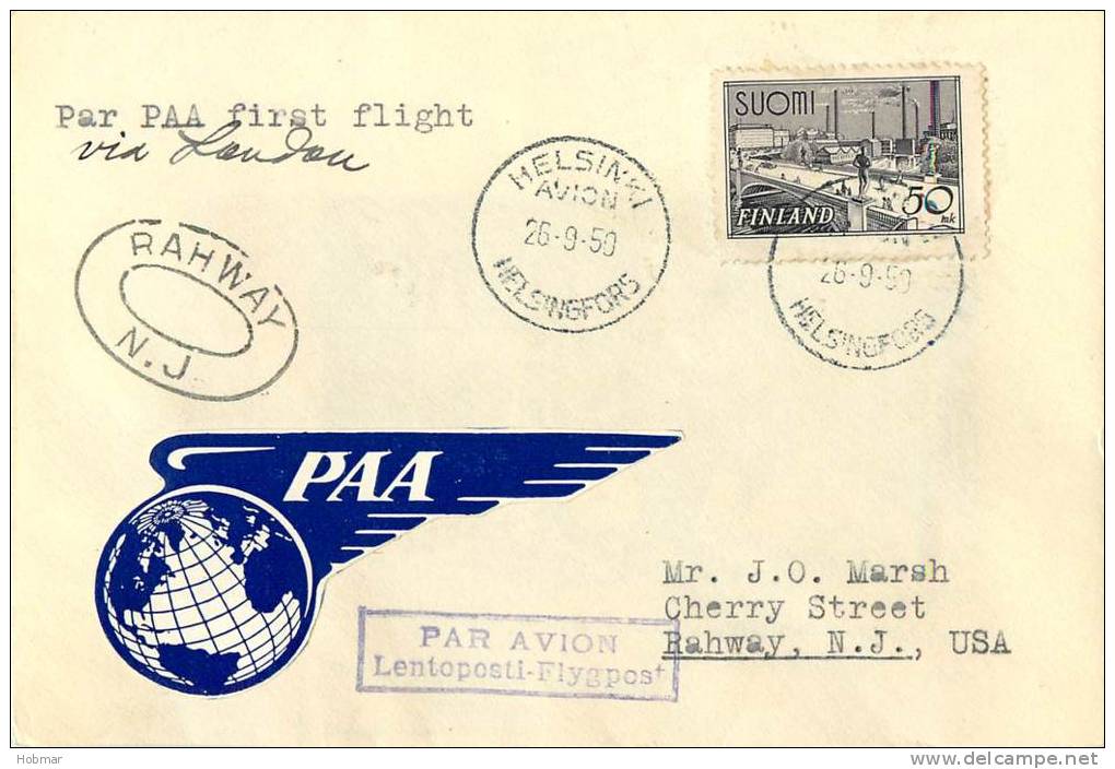 Finland Cover Paa First Flight Via London To USA Par Avion - Storia Postale