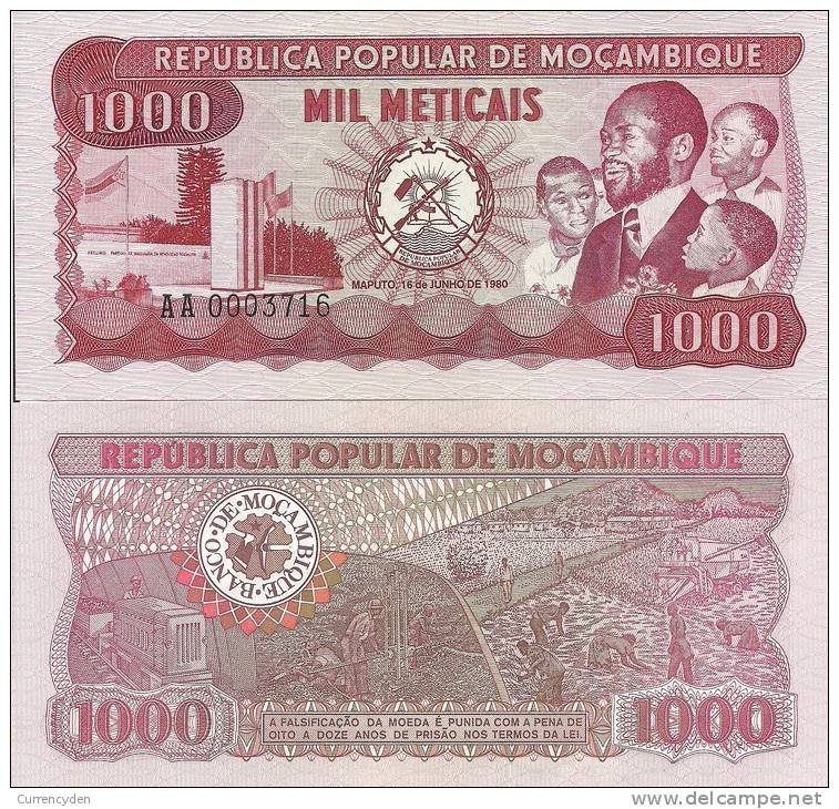 Mozambique P-128, 1000 Metricals,  Mining, Rice Planting $8+CV - Mozambique