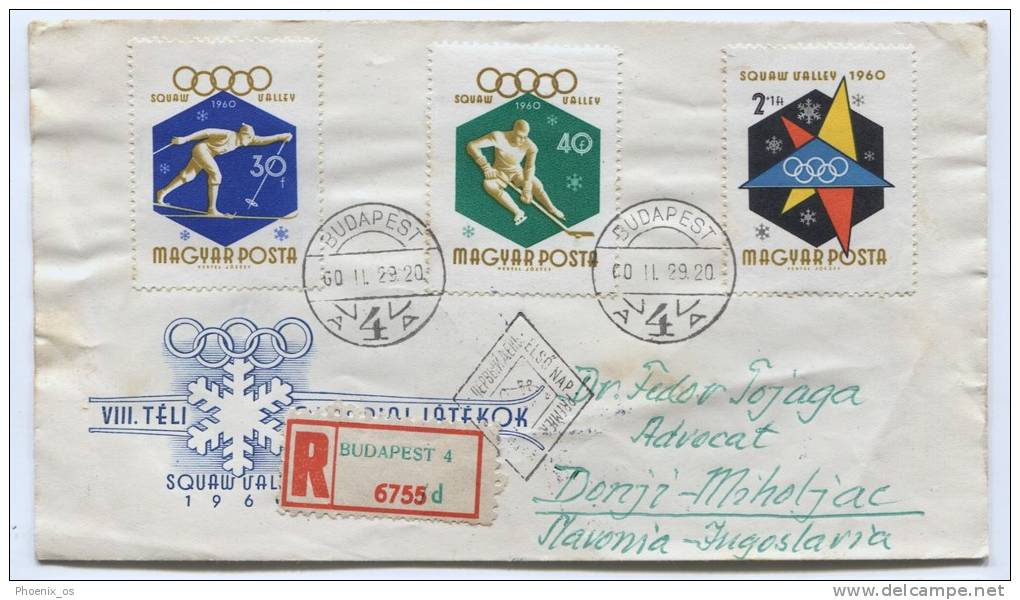 Olympic Games, SQUAW VALLEY 1960. Budapest, Hungary, FDC, Registered - Hiver 1960: Squaw Valley