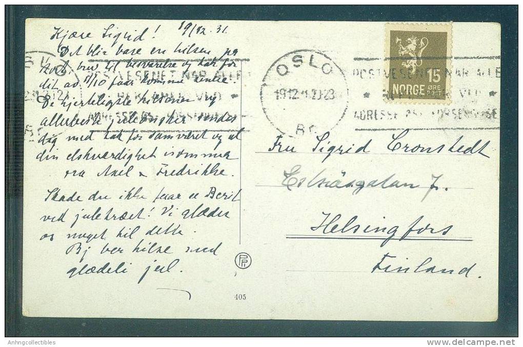 Norge: Post Card Sent To Finland With Postmark 1912 - Fine - Briefe U. Dokumente