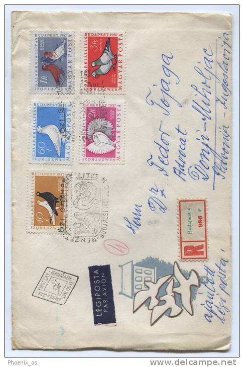 BIRDS, Pigeon, 1957. Budapest, Hungary, FDC, Registered, Air Mail - Andere & Zonder Classificatie