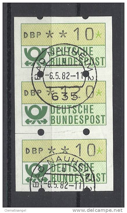 TOP!! BUNDESREPUBLIK AUTOMATENMARKEN 2 * DREIERSTREIFEN NICHT PERFORIERT * 10 + 120 + 10 * GESTEMPELT BAD NAUHEIM 6.5.82 - Machine Labels [ATM]